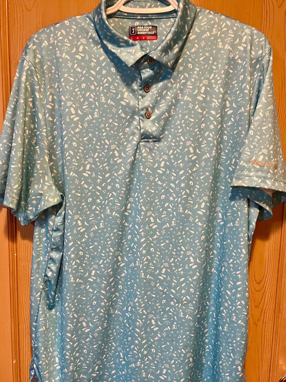 PGA TOUR Blue Micro-Print Performance Short Sleeve Golf Polo Shirt